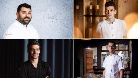 Eine Collage zeigt die Porträts der vier Köche Gilles Varone, Aurélien Mettler, Daniel Zeindlhofer und Federico Palladino.
