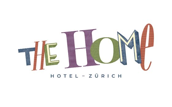 Logo des Hotels The Home in Buchstaben verschiedener Farben auf weissem Grund. 